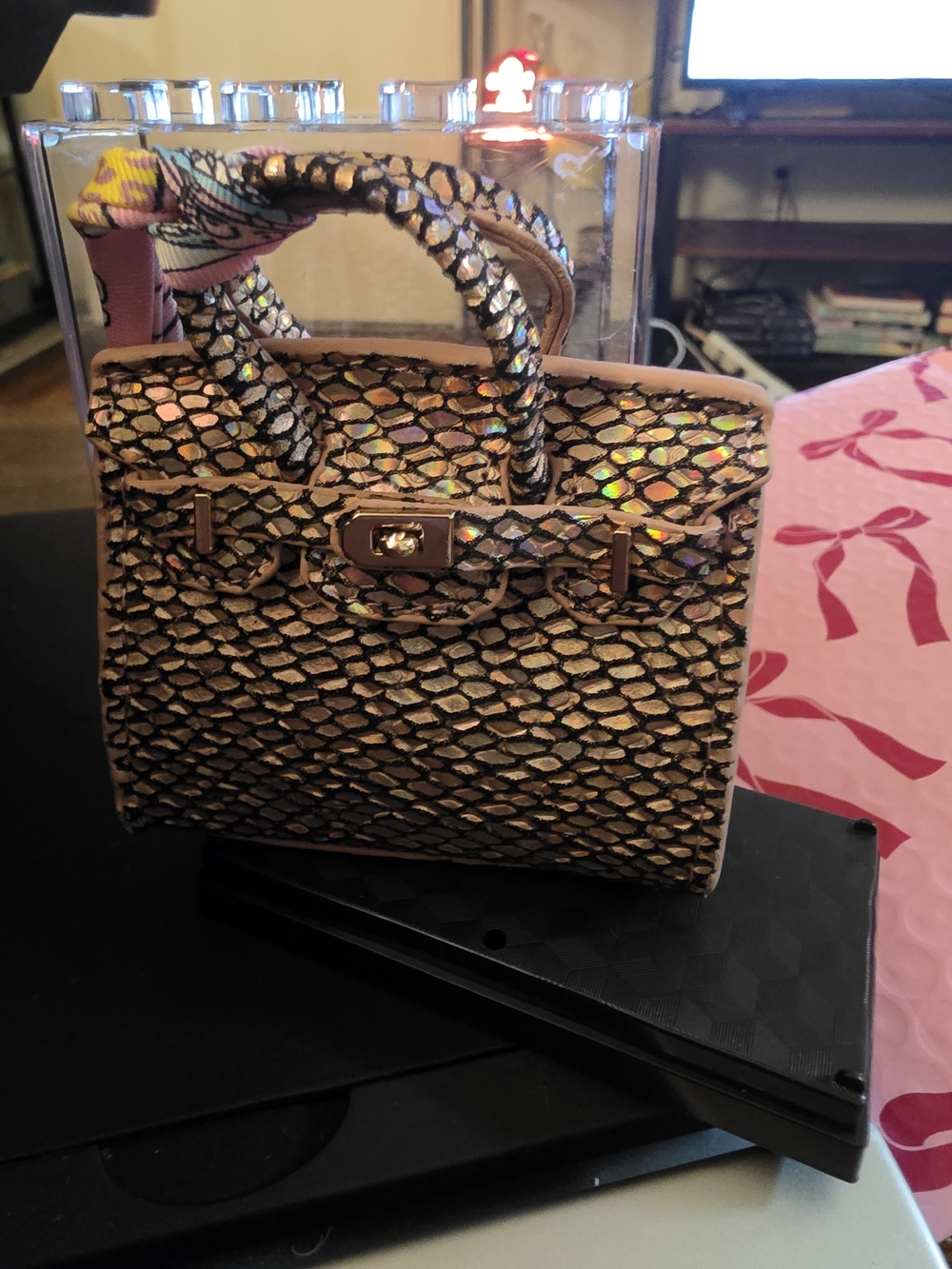 Source Unknown Pink Holographic Mini Tote with Black Accents - Picture 2 of 5